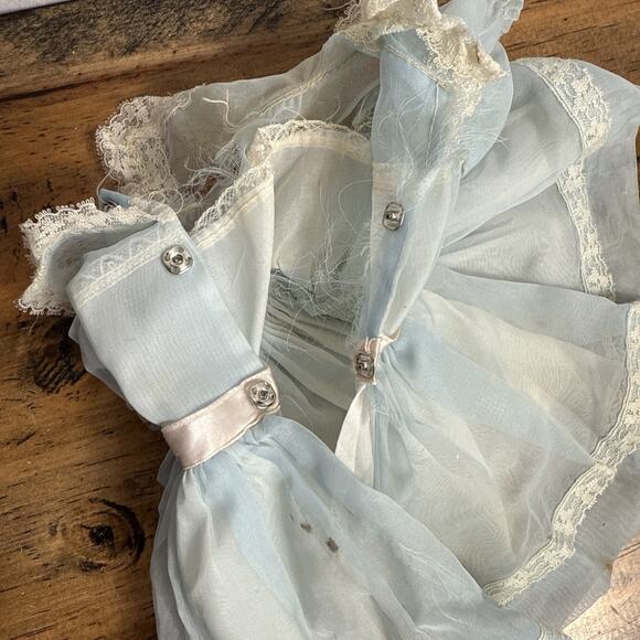 Vintage Shirley Temple Doll Dress Pastel Blue White Lace Circle Skirt Ideal Toy - Picture 10 of 10